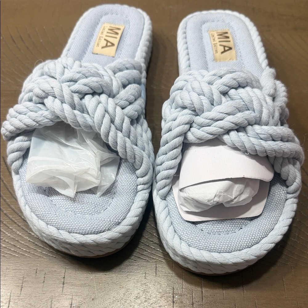 MIA Women's Soft Blue Braided Slide Sandals
